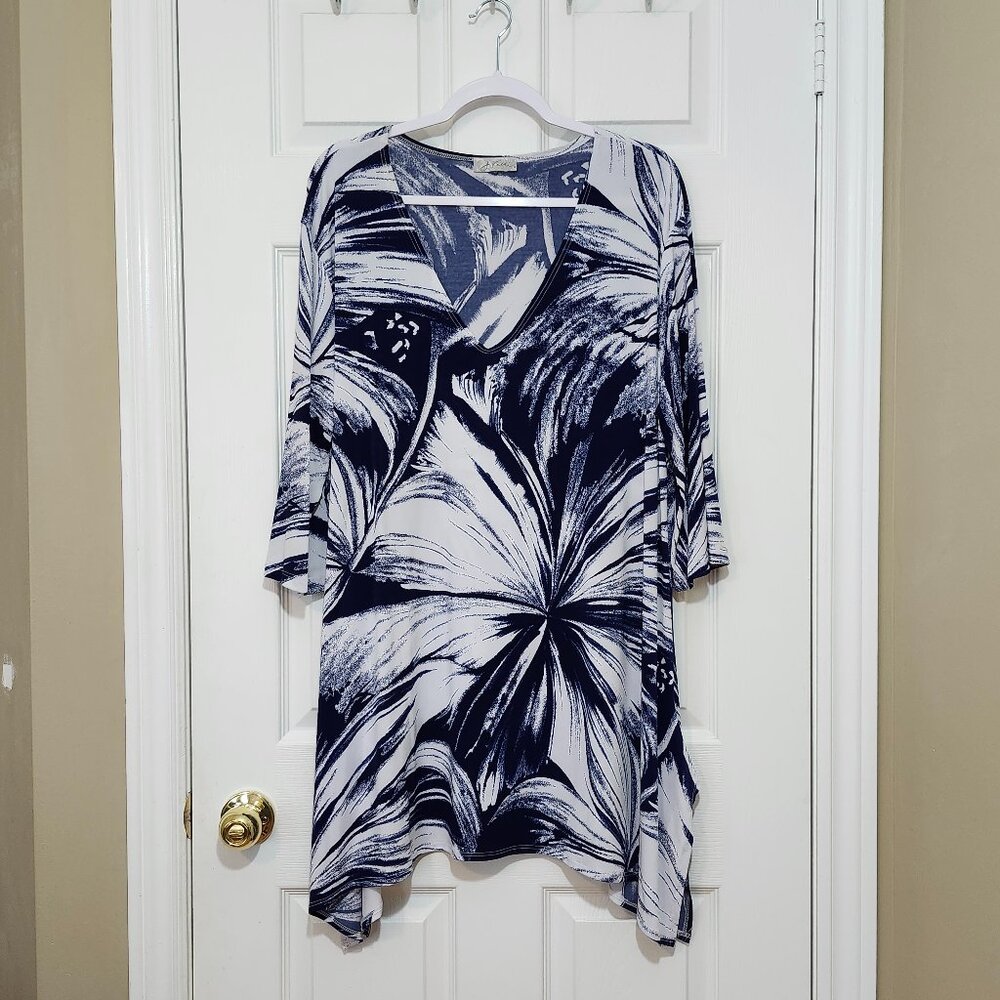 J Valdi Women's Tunic Swimsuit Cover-up ~ Navy Blue and White ~ Size XL ~